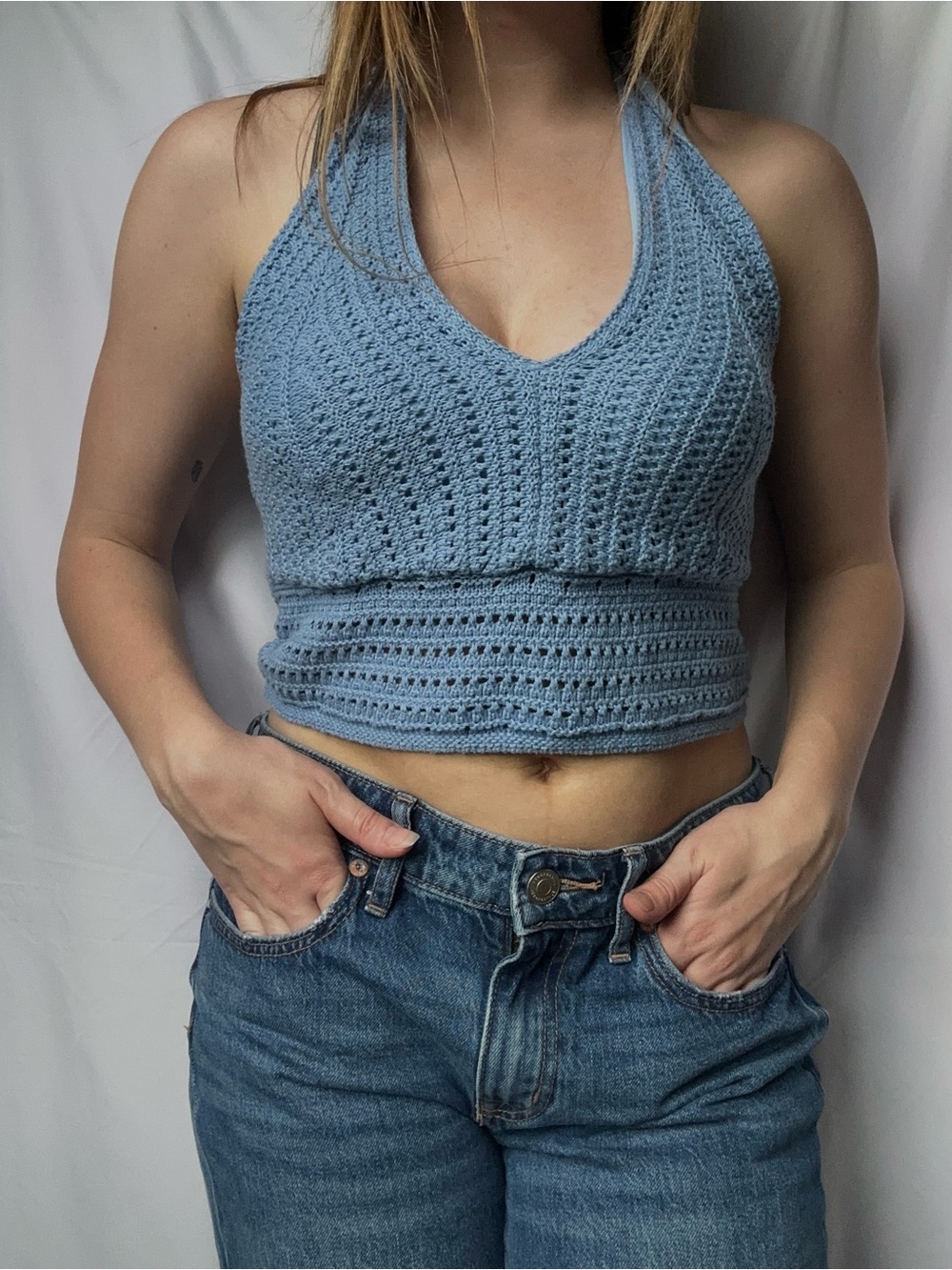 Hollister Light Blue Crochet Halter Tank
